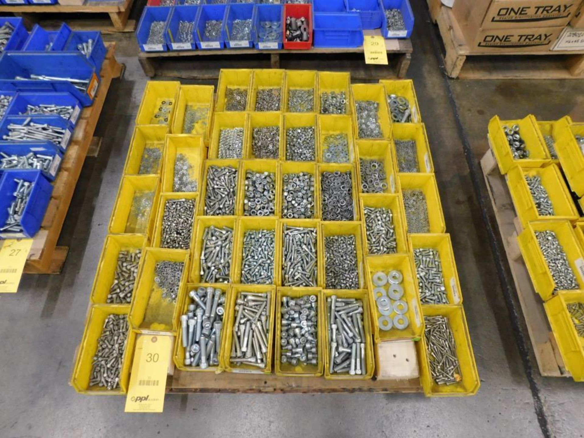 LOT: (1) Pallet of Assorted Hardware in Compartment Bins: Bolts, Nuts, Washer, etc.