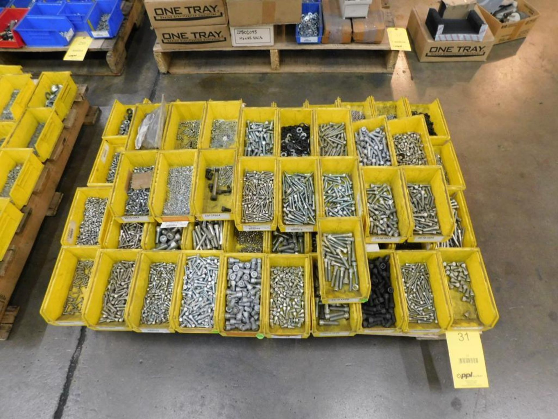 LOT: (1) Pallet of Assorted Hardware in Compartment Bins: Bolts, Nuts, Washer, etc.