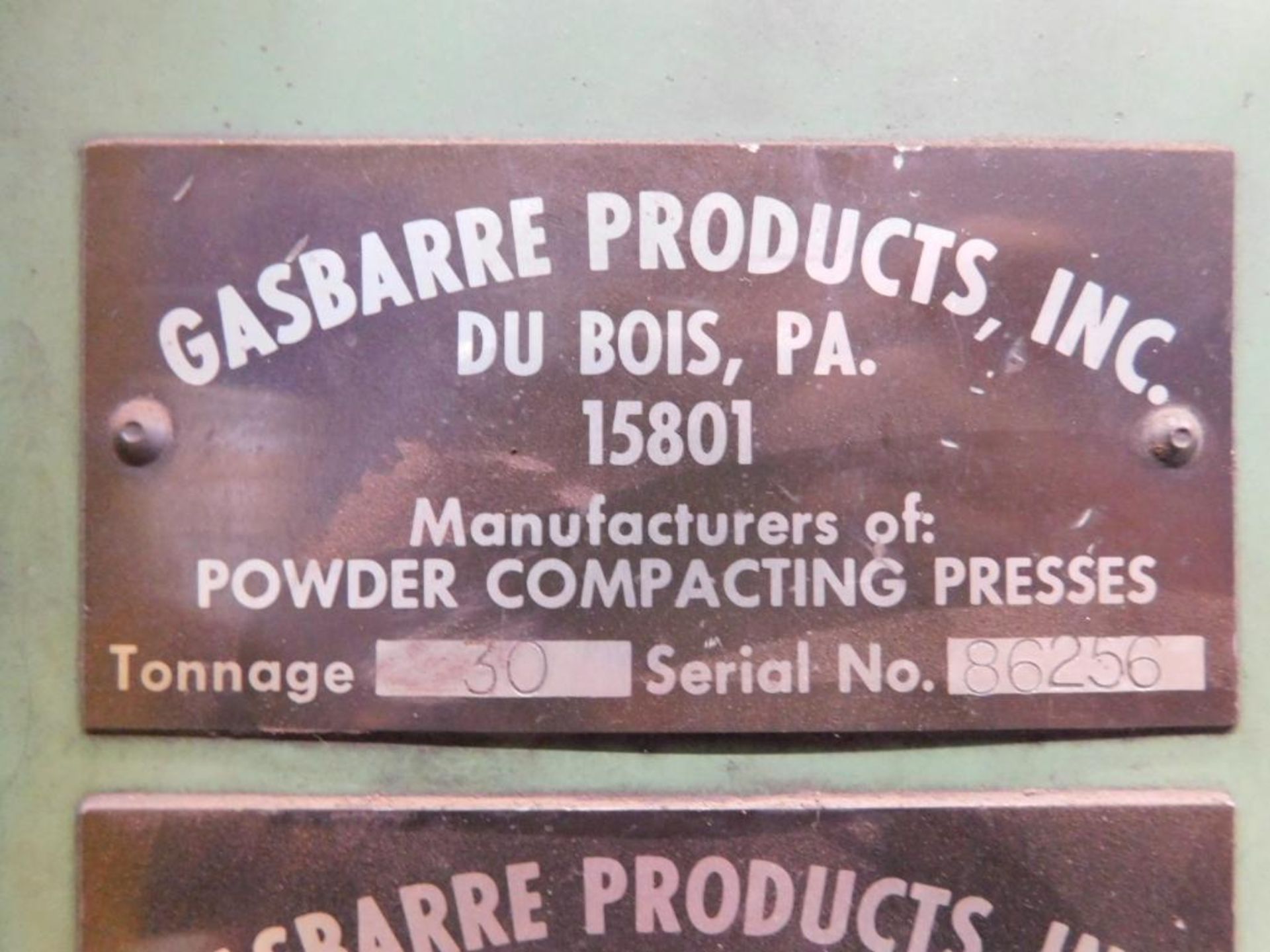 Gasbarre Powder Compacting Press, Mechanical, Model 30 Standard, S/N: 86256, 30 Ton Maximum Pressing - Image 22 of 22