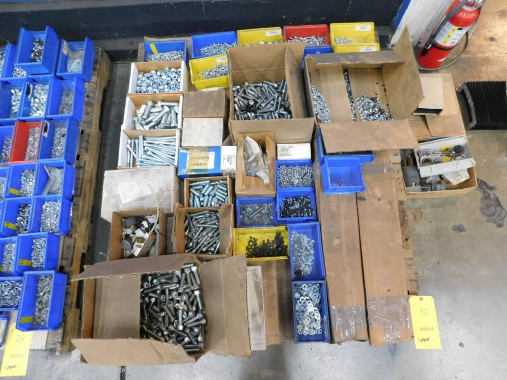 LOT: (1) Pallet of Assorted Hardware in Compartment Bins: Bolts, Nuts, Washer, etc.