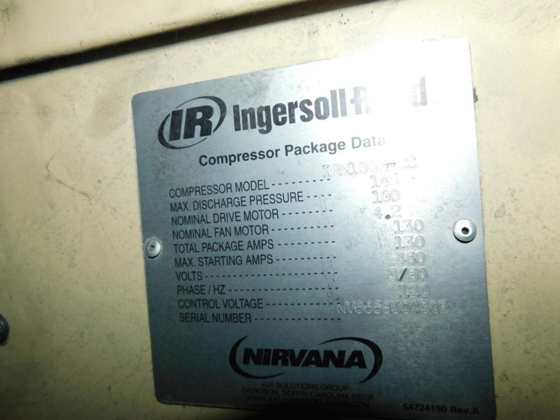 Ingersoll Rand Air Compressor. Model: IRN100H-CC, S/N: NV6658U04302 - Image 10 of 12