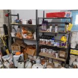 LOT: Contents of (3) Shelves consisting of: Paint, Tools, Garden Equipment, Brooms, Rakes