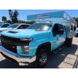 2023 Chevy Silverado 3500 4WD Crew Cab Wide Utility Bed Dual Wheel, Gas, License# AT2 0BH, VIN 1GB4Y