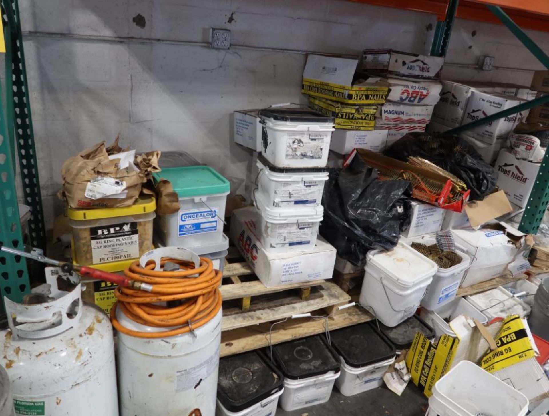 LOT: Contents of (3) Racks consisting of: Large Quantity of Roofing & Gutter Fasteners, Roof Tile Ad - Image 4 of 4