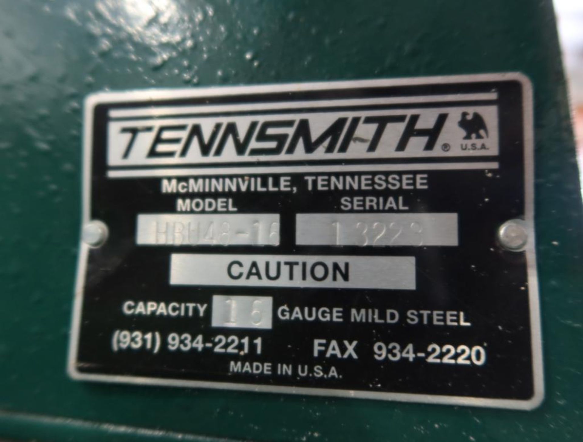 Tennsmith HBU48-16 Hand Brake, S/N 13228, 16 Gauge Mild Steel Capacity - Bild 3 aus 3