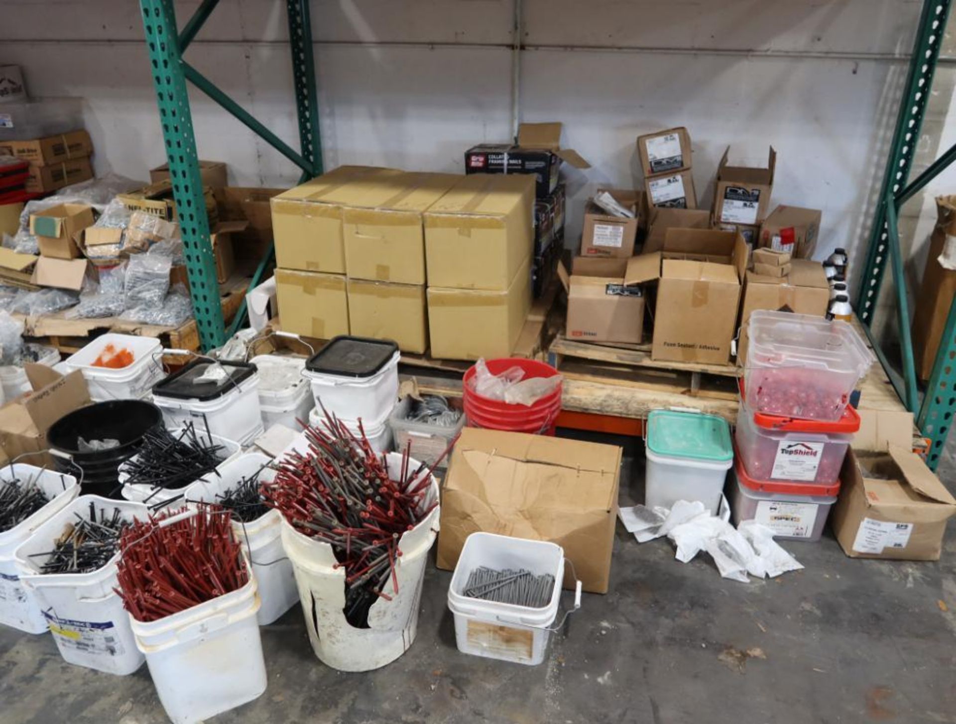 LOT: Contents of (3) Racks consisting of: Large Quantity of Roofing & Gutter Fasteners, Roof Tile Ad