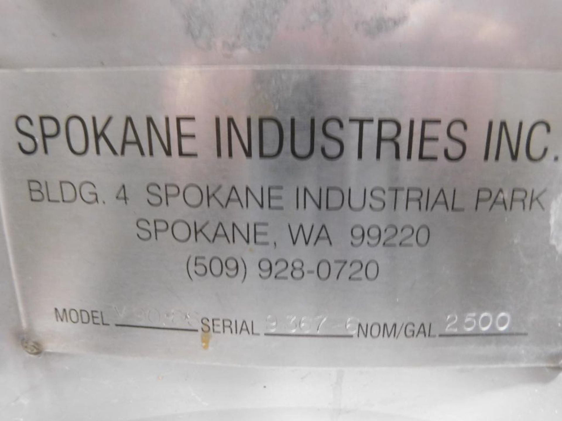 Spokane Industries 2,500 Gallon V90-8-S Stainless Steel Wine Fermentation Tank w/Lid (SUBJECT TO ENT - Image 2 of 2