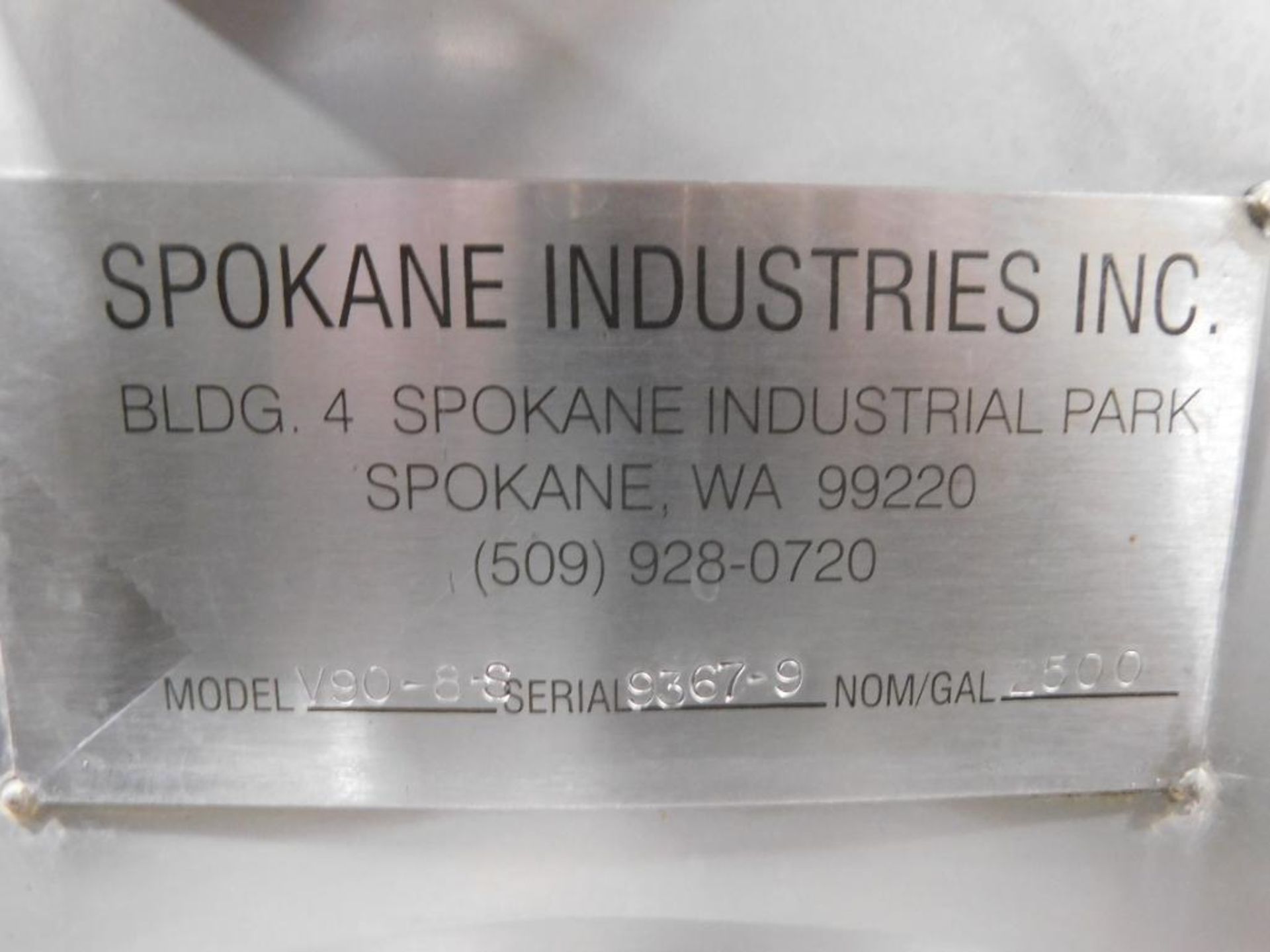 Spokane Industries 2,500 Gallon V90-8-S Stainless Steel Wine Fermentation Tank w/Lid (SUBJECT TO ENT - Image 3 of 3
