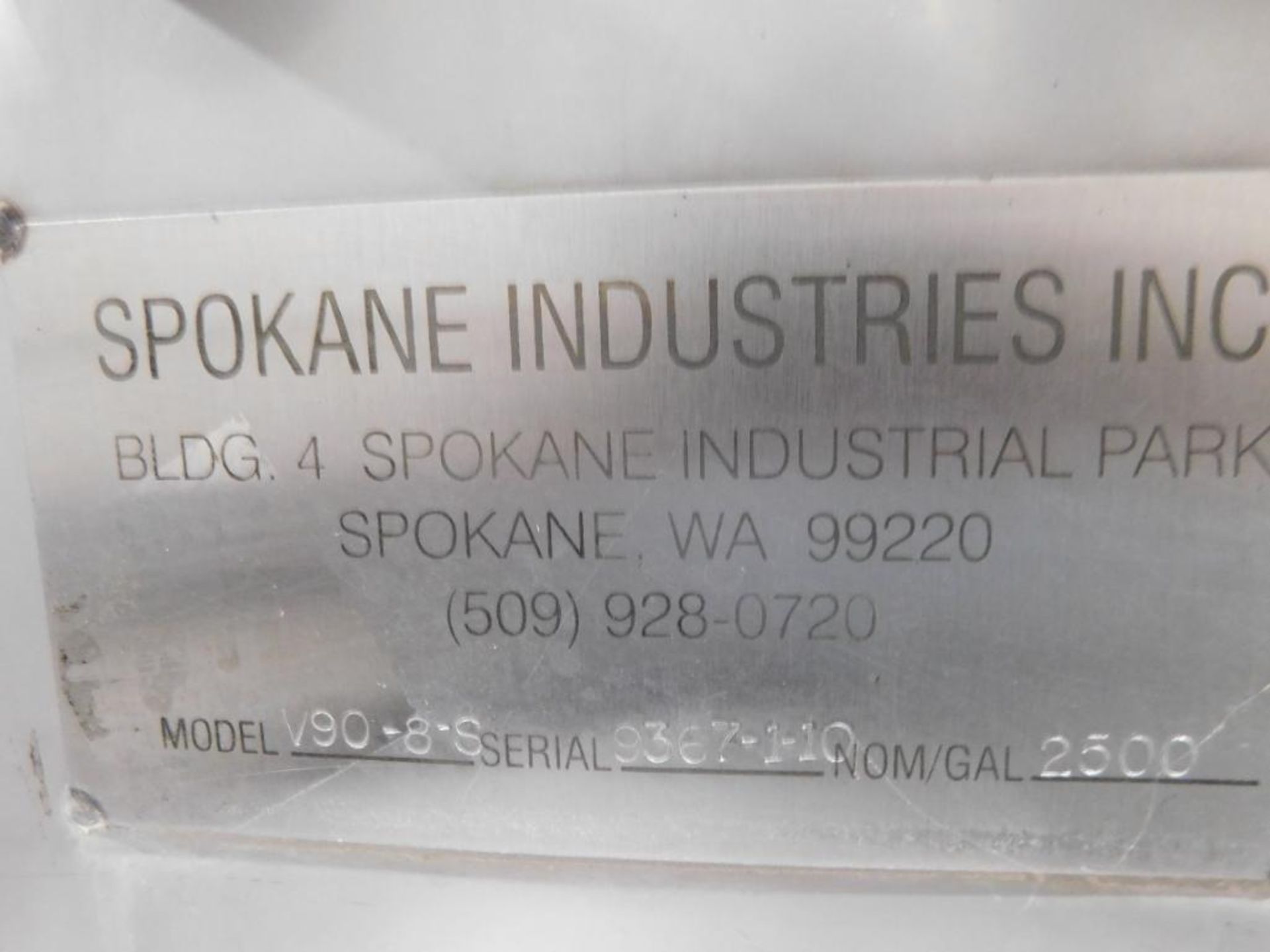 Spokane Industries 2,500 Gallon V90-8-S Stainless Steel Wine Fermentation Tank w/Lid (SUBJECT TO ENT - Image 3 of 3