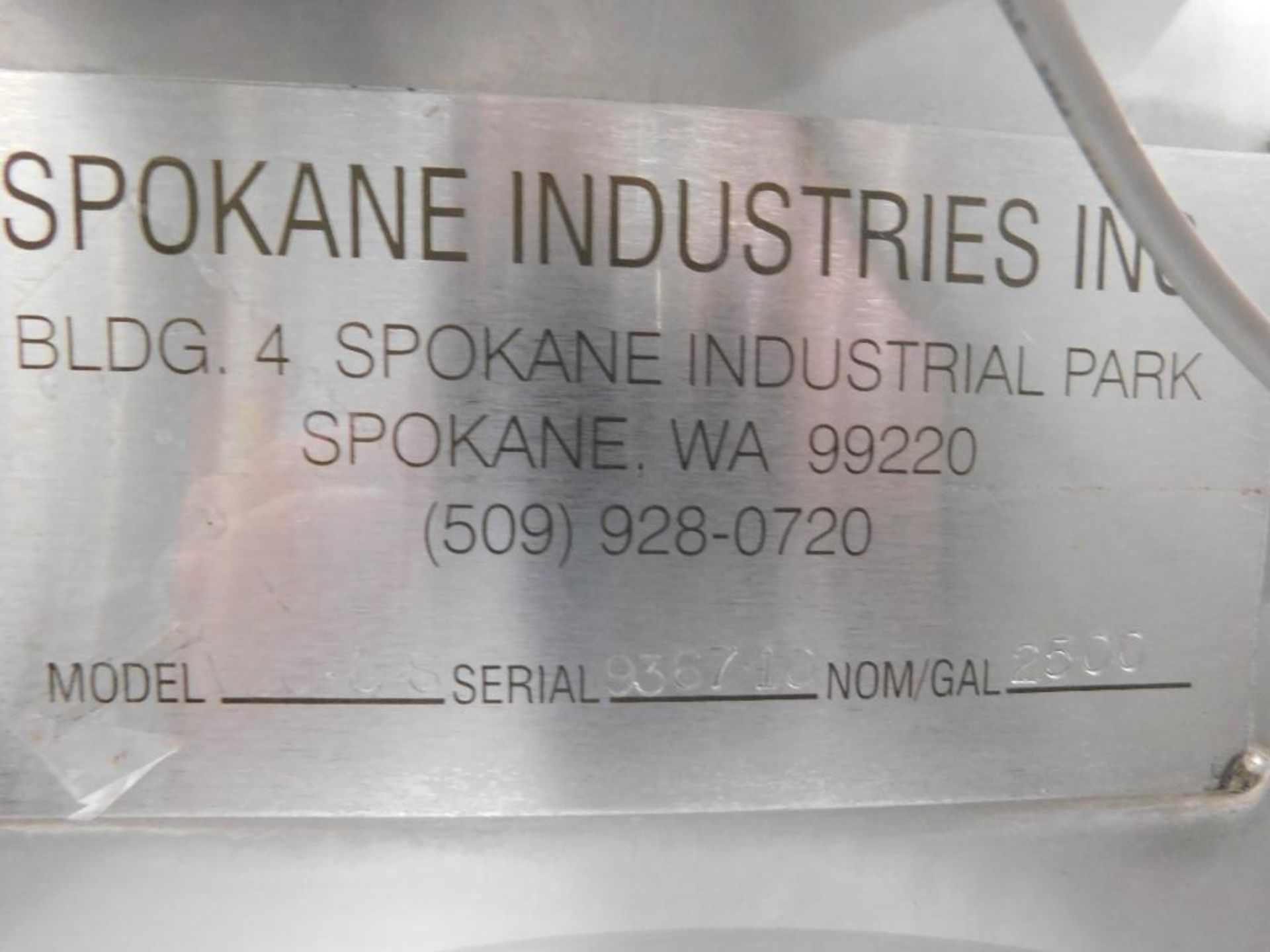 Spokane Industries 2,500 Gallon V90-8-S Stainless Steel Wine Fermentation Tank w/Lid (SUBJECT TO ENT - Image 3 of 3