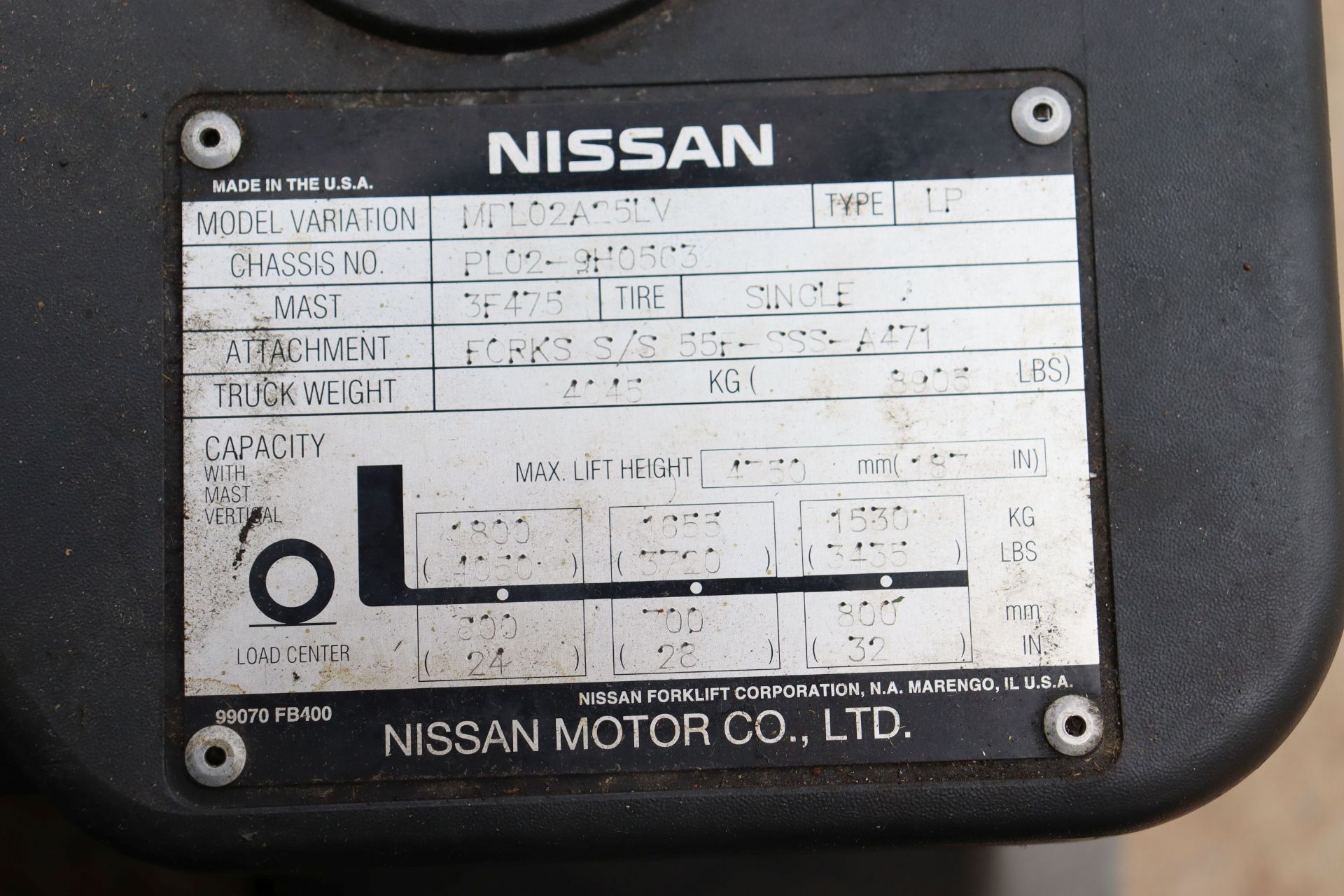 Nissan 50 tow motor , model - MPL02A25LV - Image 8 of 8