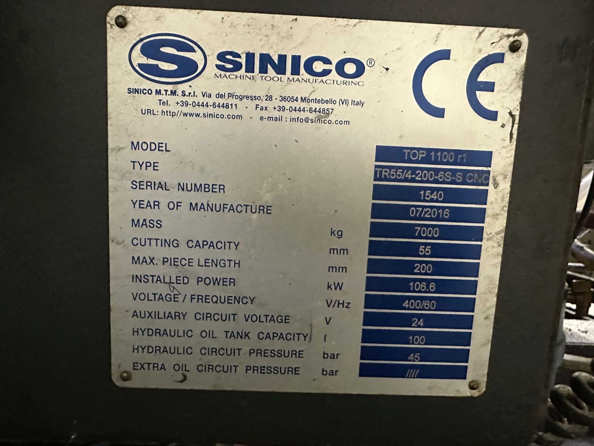 2016 Sinico TOP 1100 rl CNC - Image 16 of 16