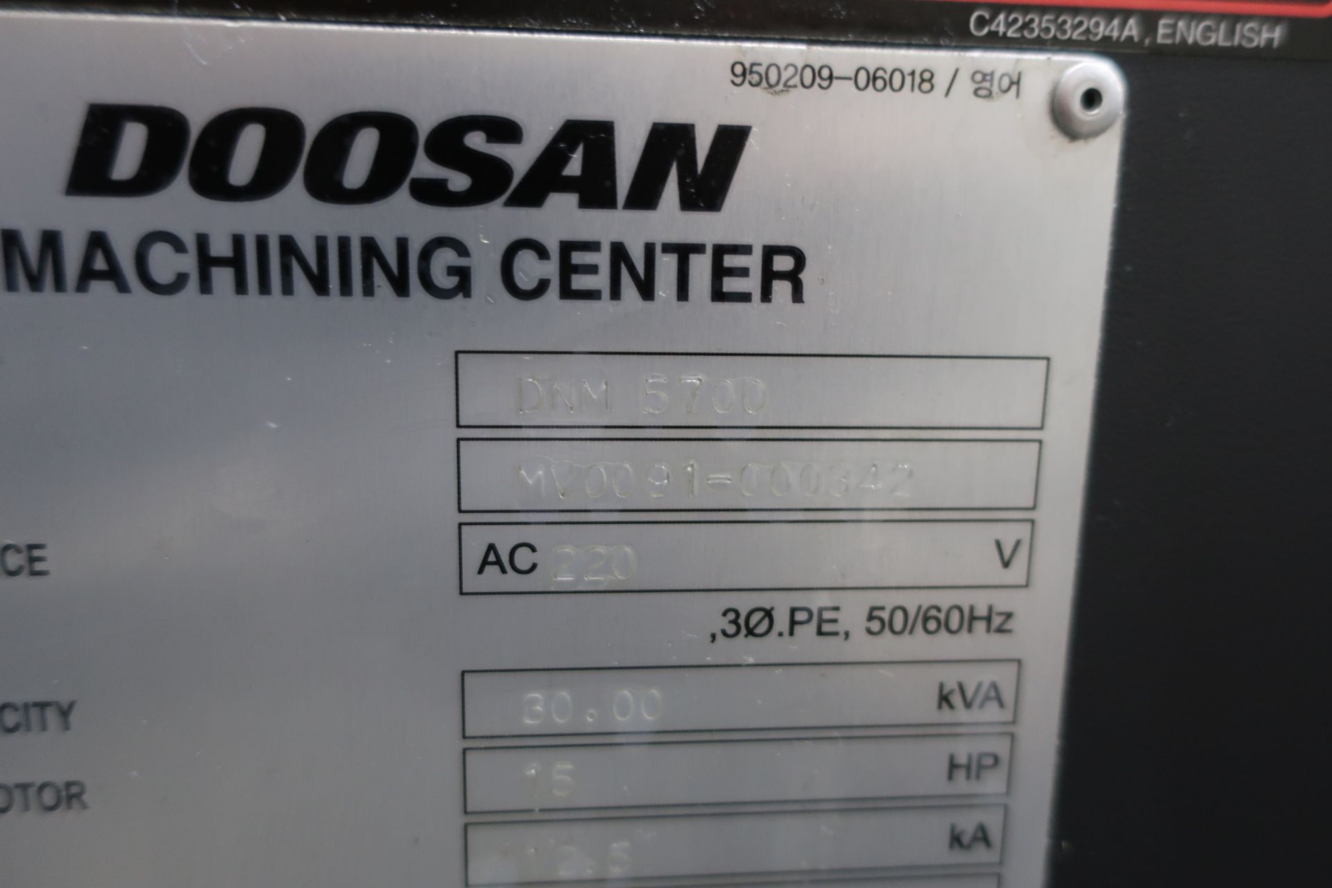 DOOSAN MODEL DNM 5700 3-AXIS PRECISION VERTICAL MACHINING CENTER, S/N MV0091-000342 - Image 14 of 15