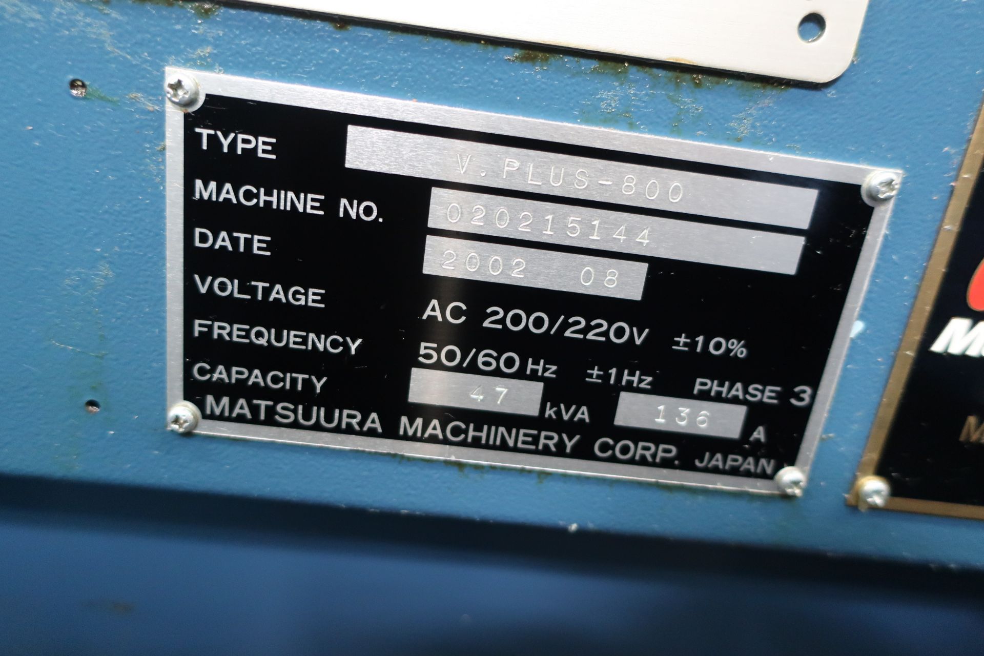 2002 Matsuura V.Plus-800 CNC Vertical Machining Center, SN 020215144 - Image 11 of 11