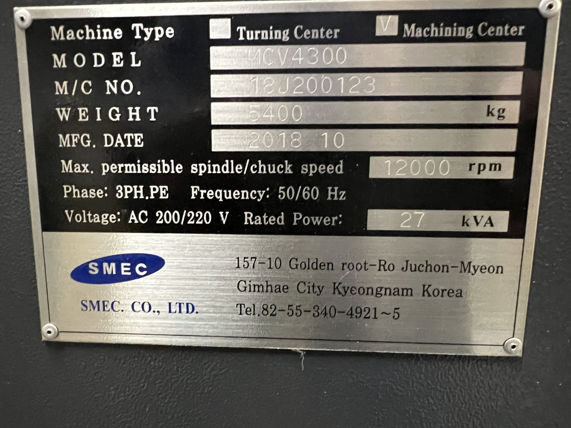 SMEC (SAMSUNG) MCV-4300 3-AXIS CNC VERTICAL MACHINING CENTER, S/N 18J200123, NEW 2018 - Image 6 of 7