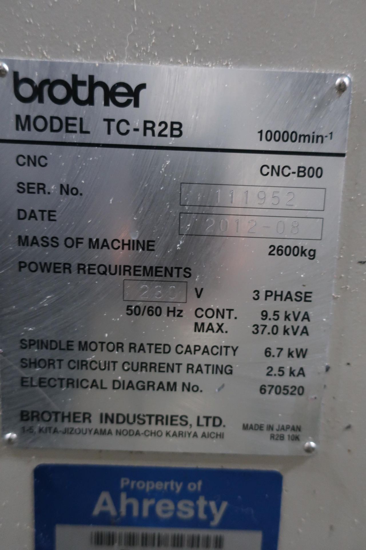 BROTHER TC-R2B CNC DRILL TAP VERTICAL MACHINING CENTER, S/N 111952, NEW 2012 - Image 10 of 10