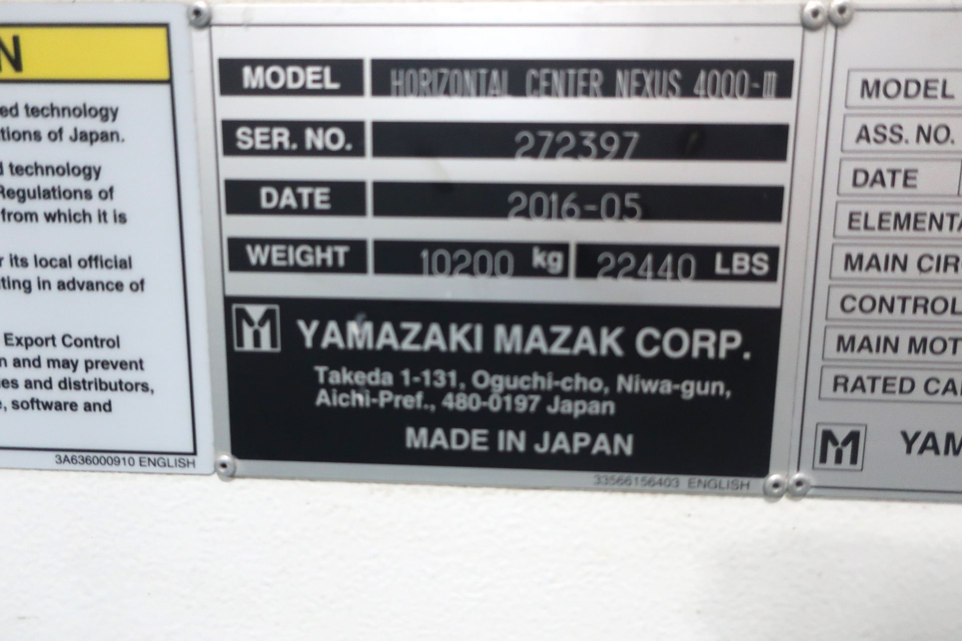 16"X16" MAZAK HCN NEXUS 4000-III 4-AXIS PRECISION HORIZONTAL MACHINING CENTER, S/N 272397 - Image 15 of 16