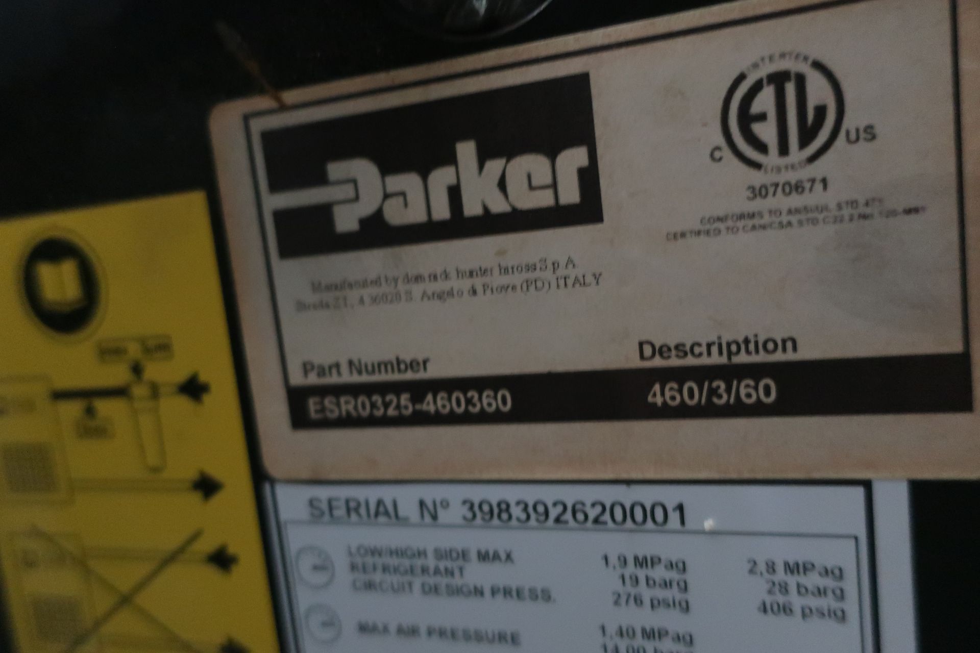 2013 PARKER AIRTEK ESR-325 AIR DRYER, S/N 398392620001 - Image 4 of 4