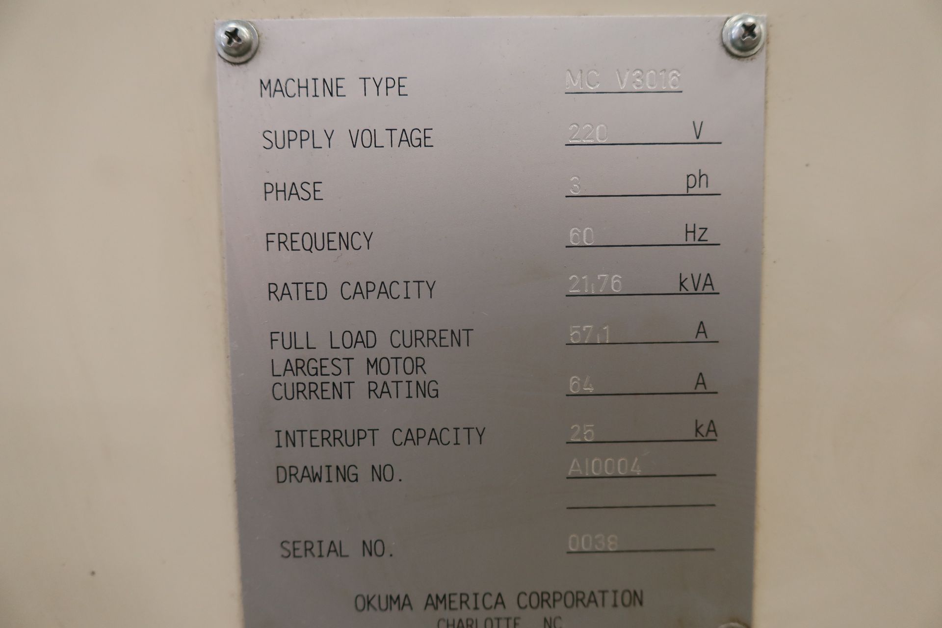 OKUMA MC-V3016 5-AXIS CNC VERTICAL MACHINING CENTER, S/N 0038, NEW 2003 - Image 9 of 11