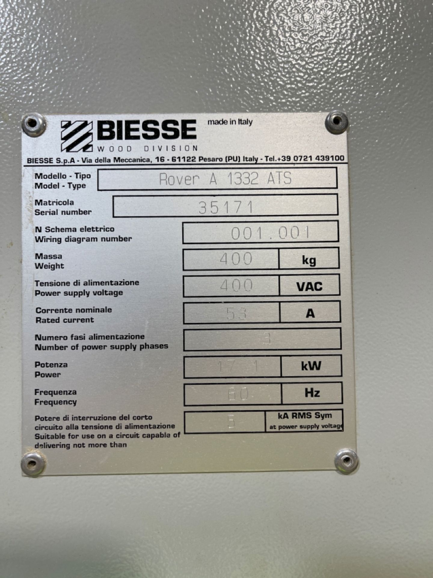 BIESSE ROVER A 1332 ATS POD AND RAIL 4-AXIS CNC ROUTER, S/N 35171, NEW 2012 - Image 11 of 14