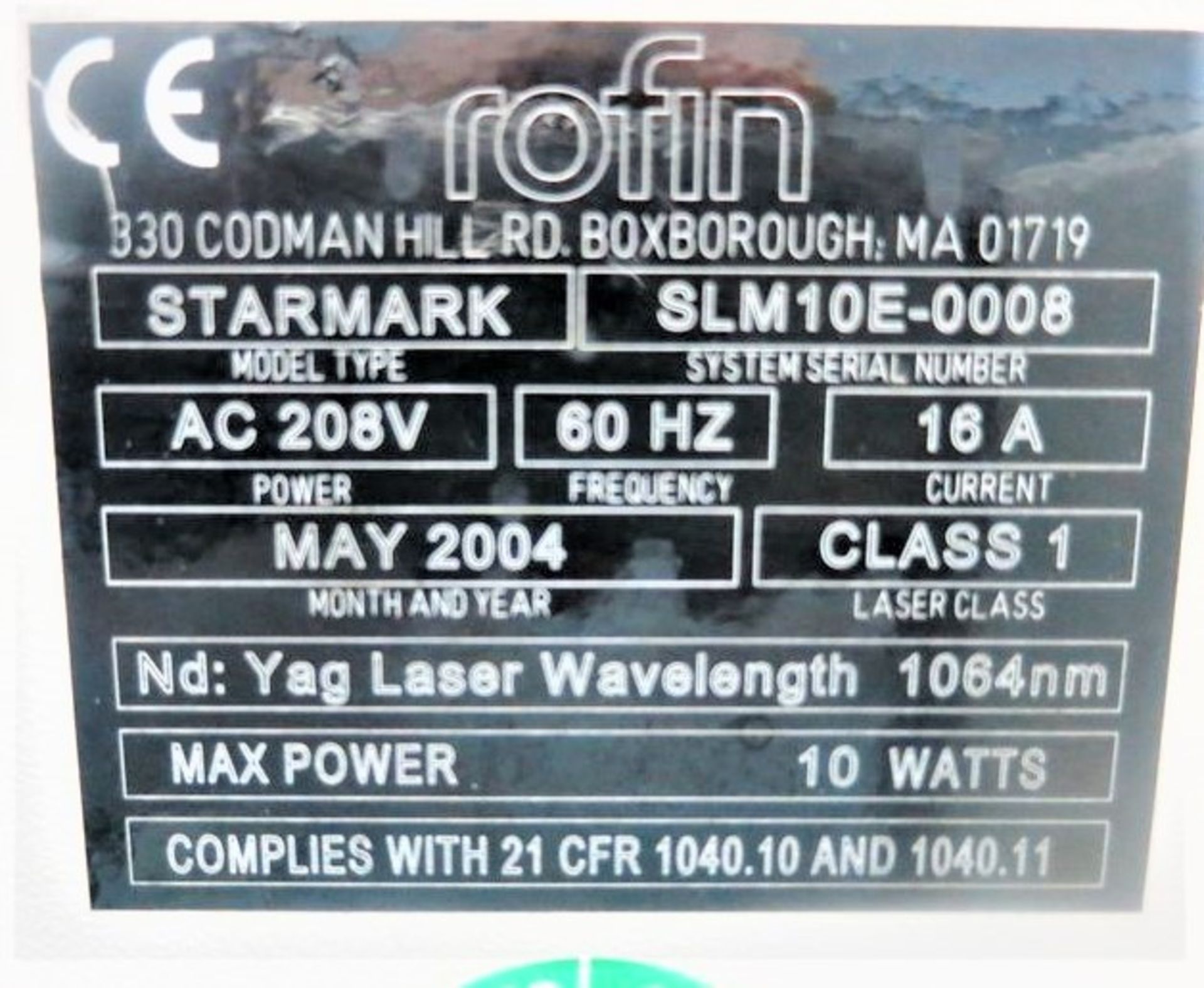 ROFIN STARMARK SLM 10E FULLY PROGRAMMABL ECNC LASER MARKING SYSTEM - Image 6 of 13