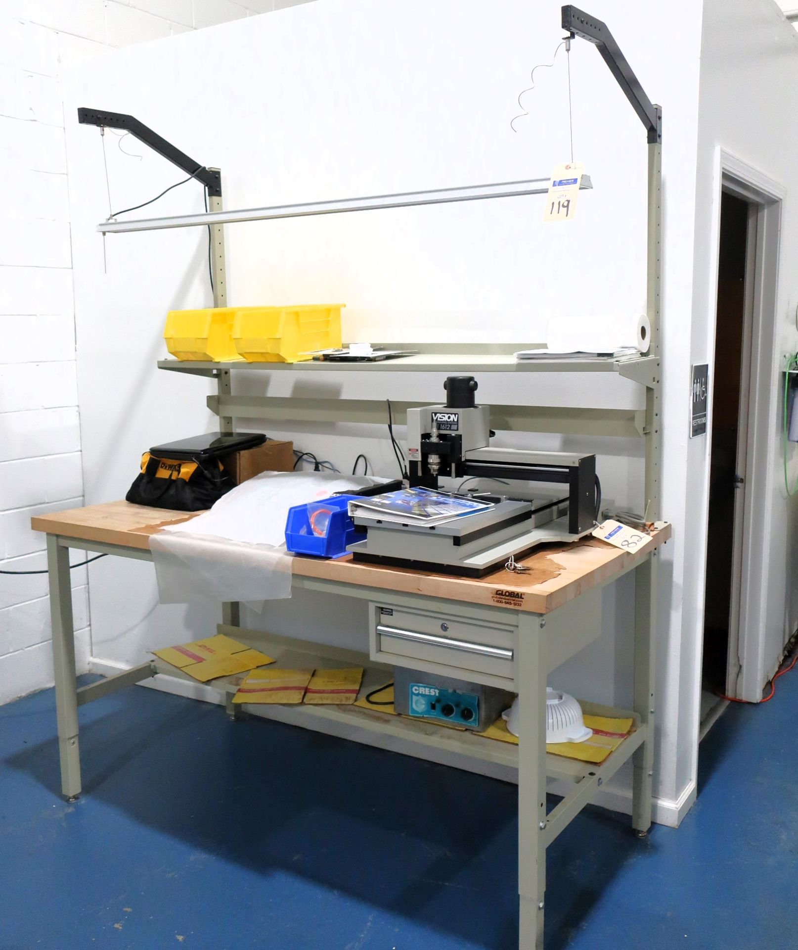 Wood Top Work Bench with Light and Electrical Outlets