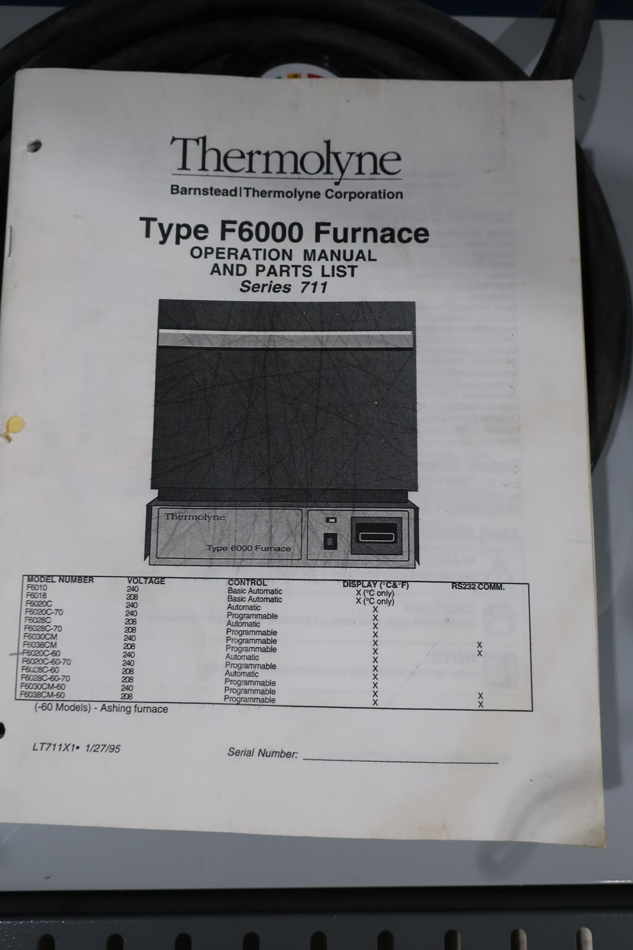 Thermolyne 6000 Furnace Model F6020C-60, SN 711950803359 - Image 5 of 5