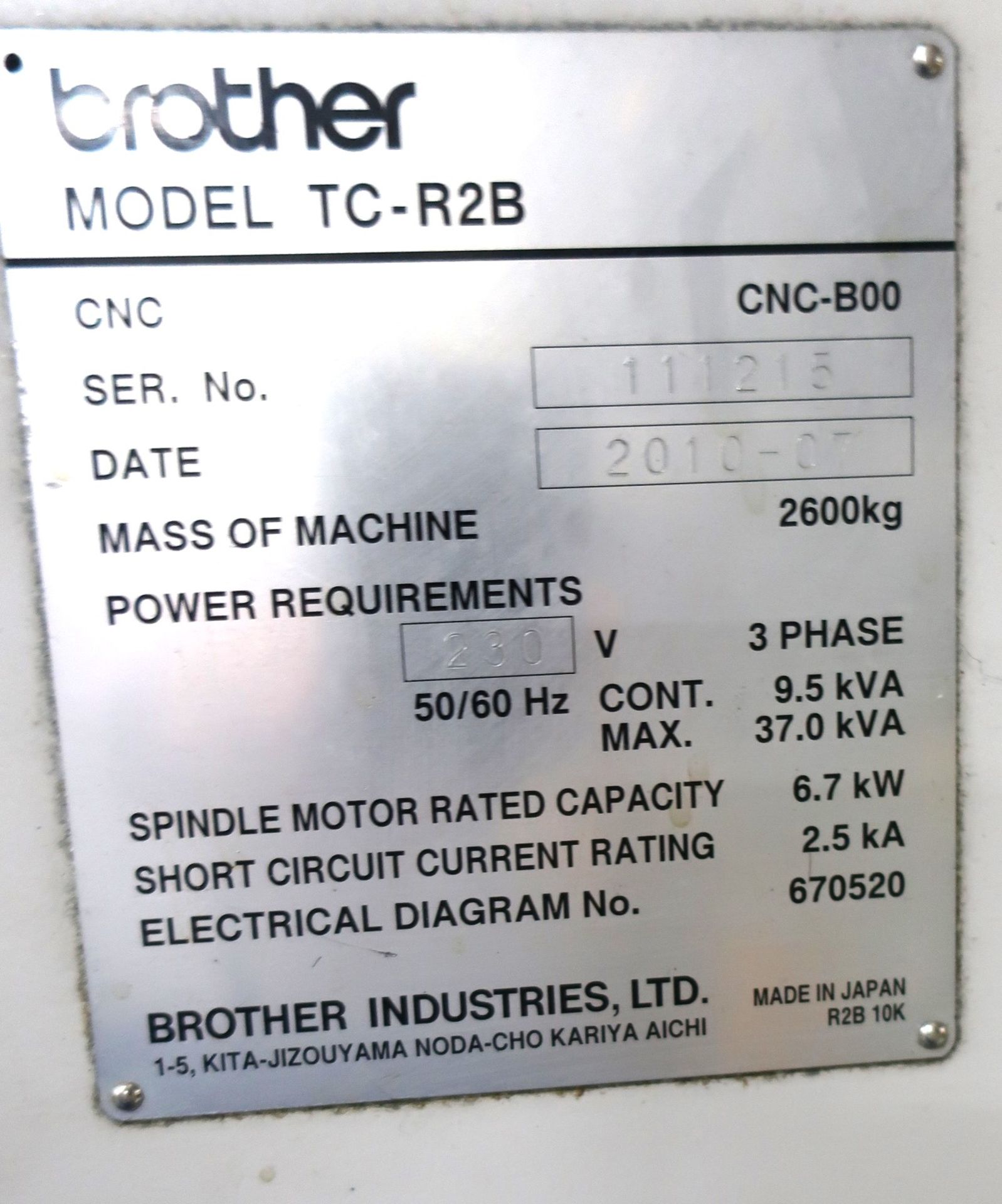 BROTHER TC-R2B 4-AXIS CNC DRILL TAP VERTICAL MACHING CENTER, NEW 2010 - Bild 17 aus 20