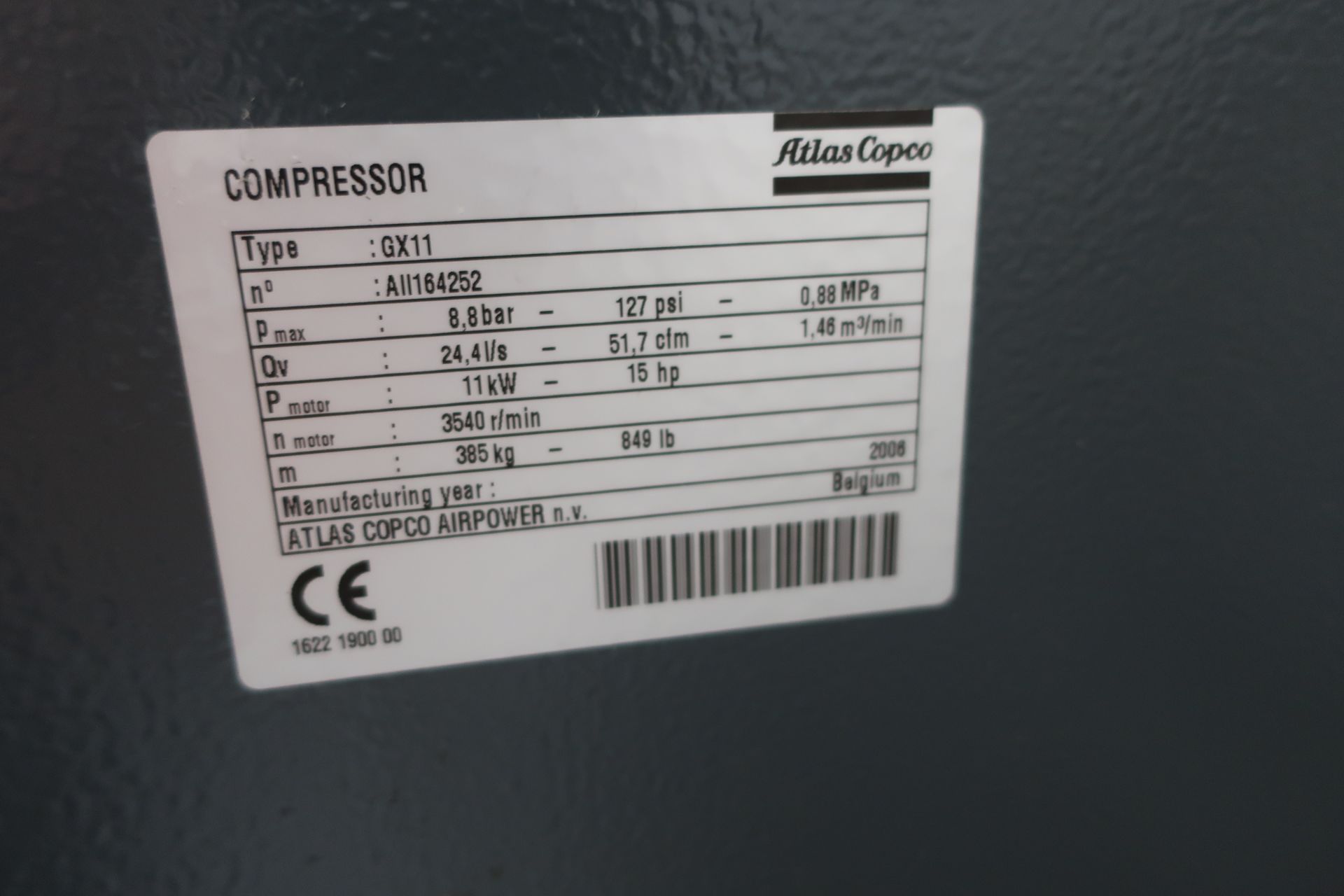 Atlas Copco GX11 Air Compressor, SN All164252 - Image 2 of 4