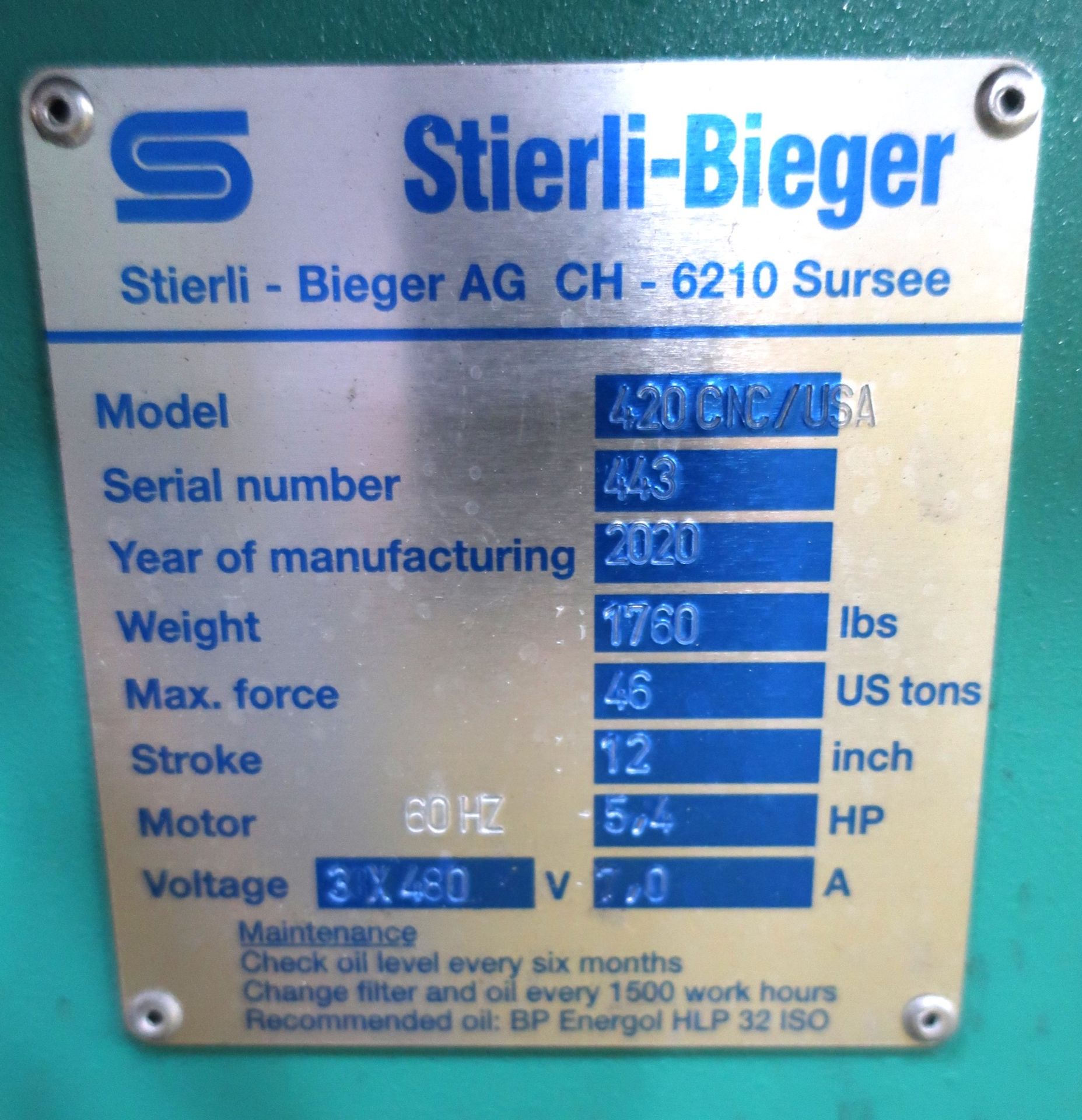 46 Ton Stierli-Bieger Model 420CNC Horizontal bending machine, new 2020 - Image 12 of 15