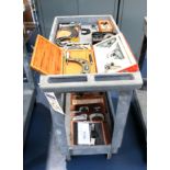 Tool Cart with misc. Mitutoyo and Starrett Mics and Inspection Equipment