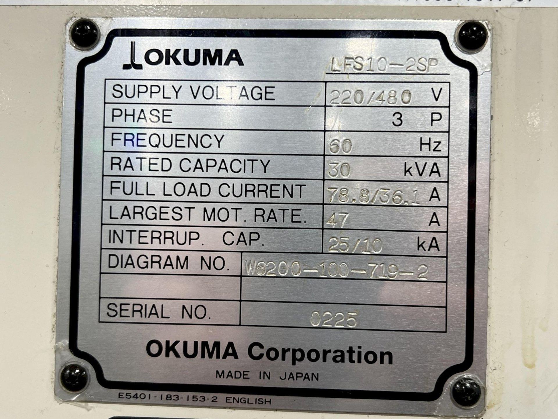 Okuma Lathe LFS10-2SP Twin-Spindle Twin-Turret CNC Turning Center, S/N 0225 - Image 2 of 26