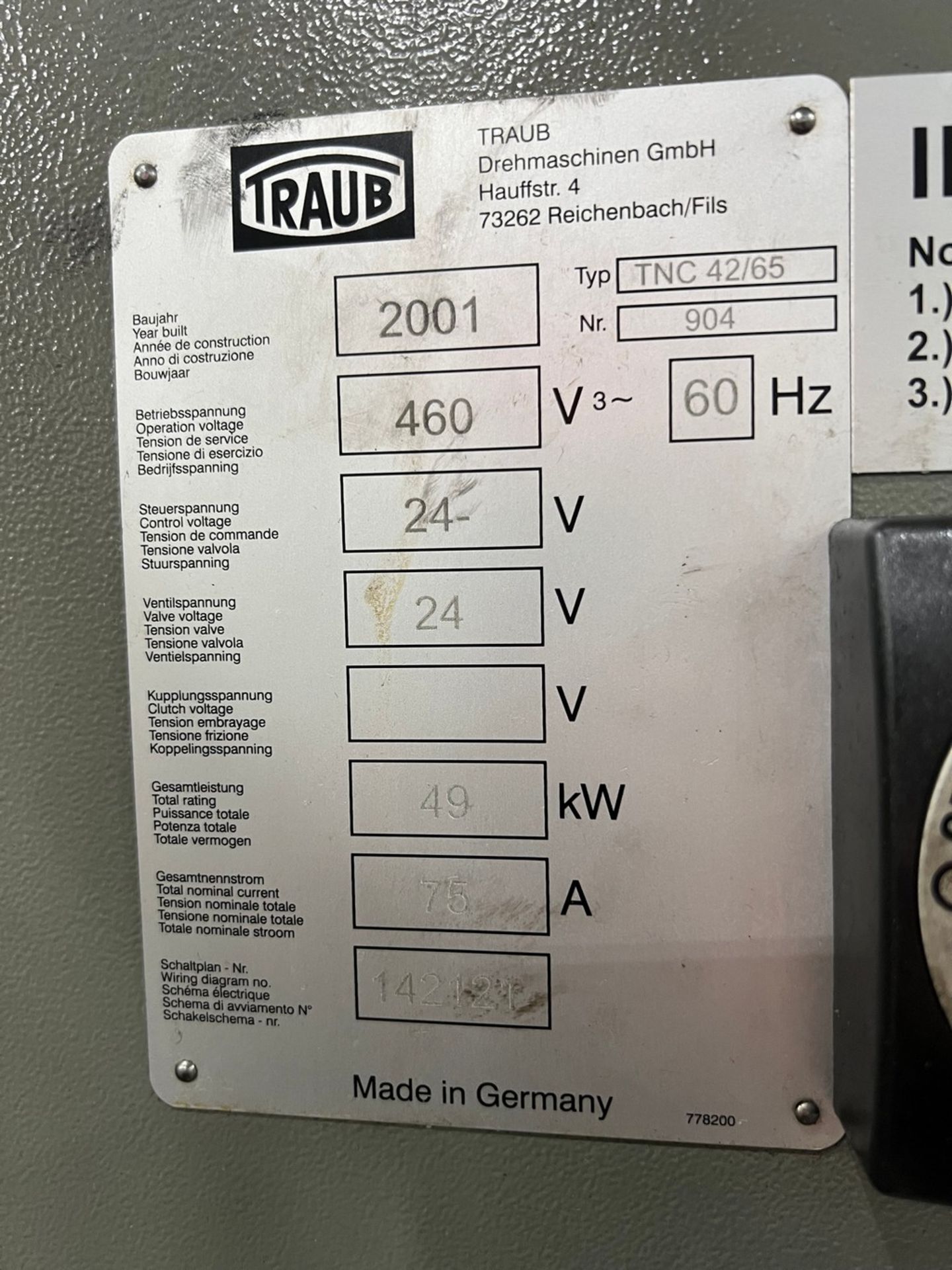 Traub TNC 42-65 CNC Lathe, S/N 904 - Bild 10 aus 10
