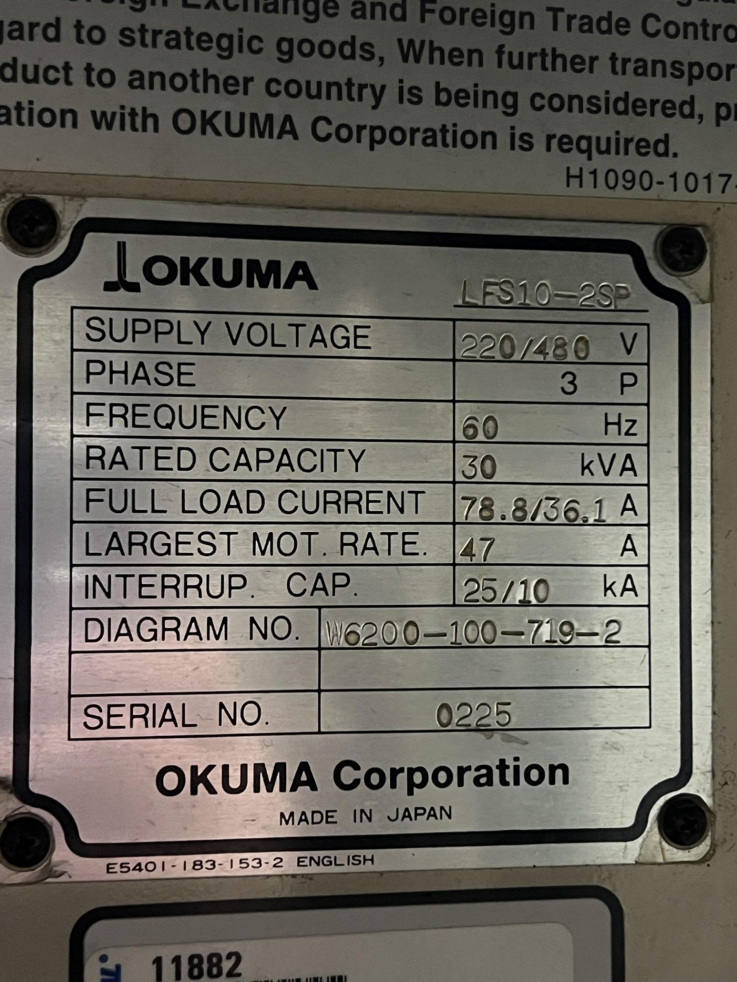 Okuma Lathe LFS10-2SP Twin-Spindle Twin-Turret CNC Turning Center, S/N 0225 - Image 26 of 26