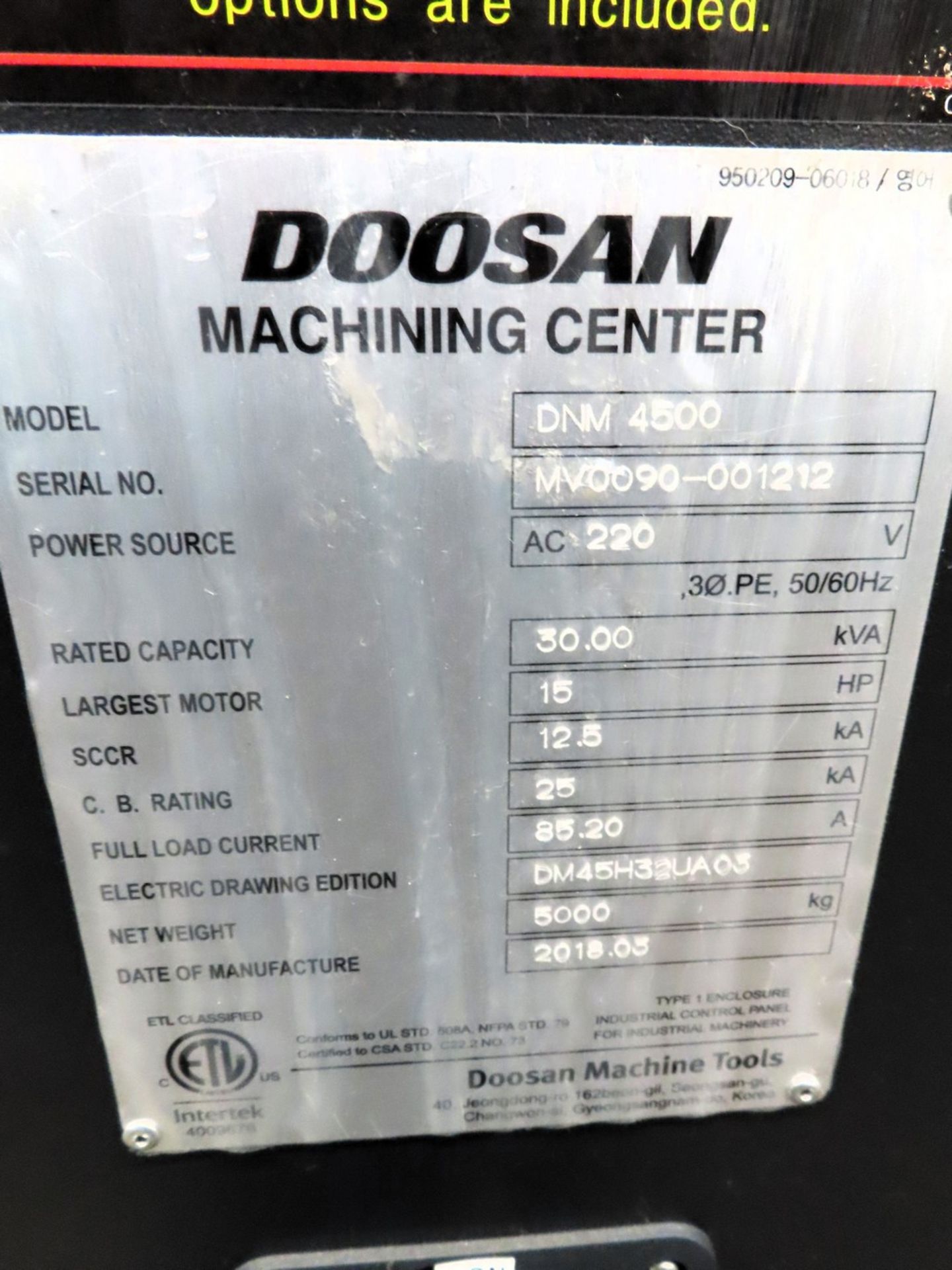 2018 Doosan DNM4500 CNC Vertical Machining Center - Image 13 of 13