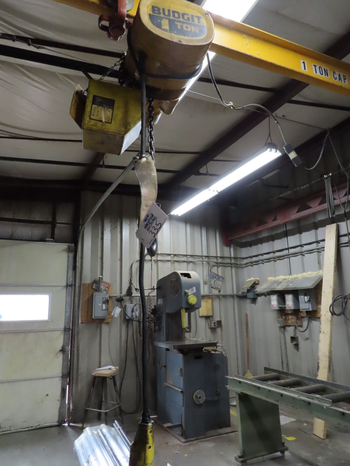 Approximately 15' Span Bridge Crane, w/ 1 ton Budgit electric hoist (bridge only; no crane rail)