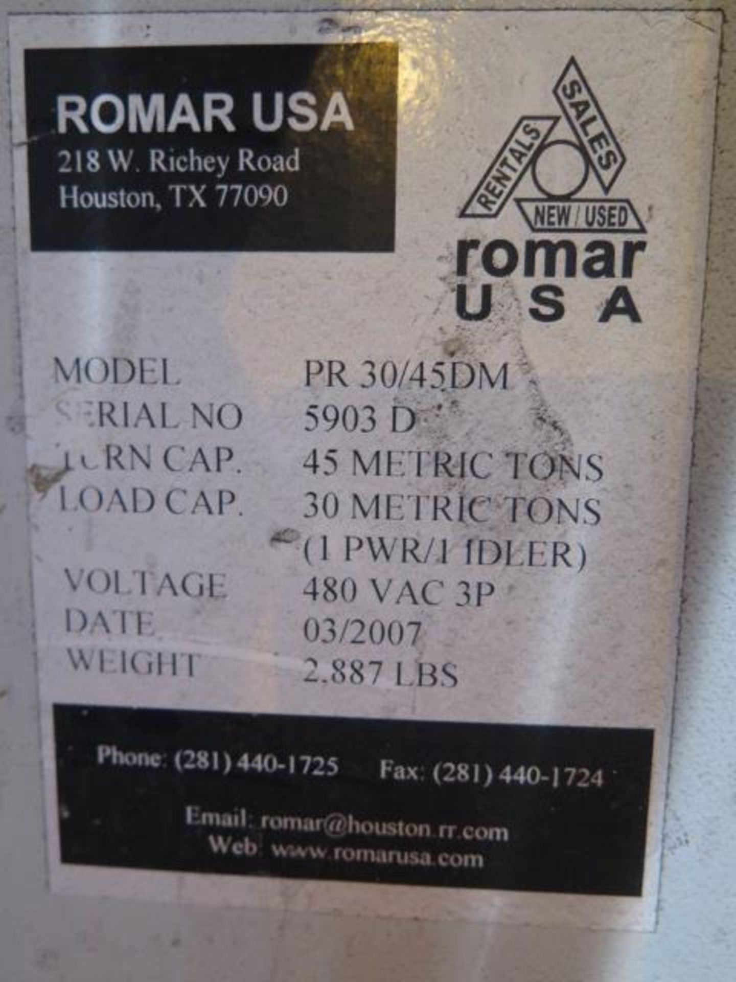 Romar PR30/45 DM Ton Turning Rolls - Image 14 of 14
