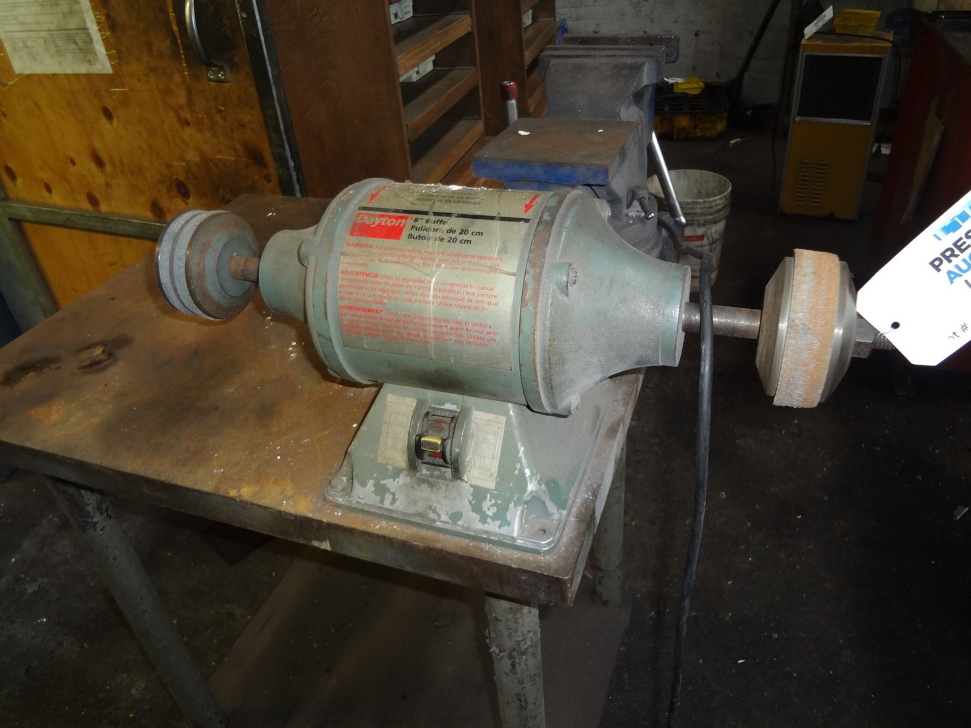 8" Dayton Double End Grinder with 6" Swivel Base Vise on Rolling Steel Table - Image 2 of 4
