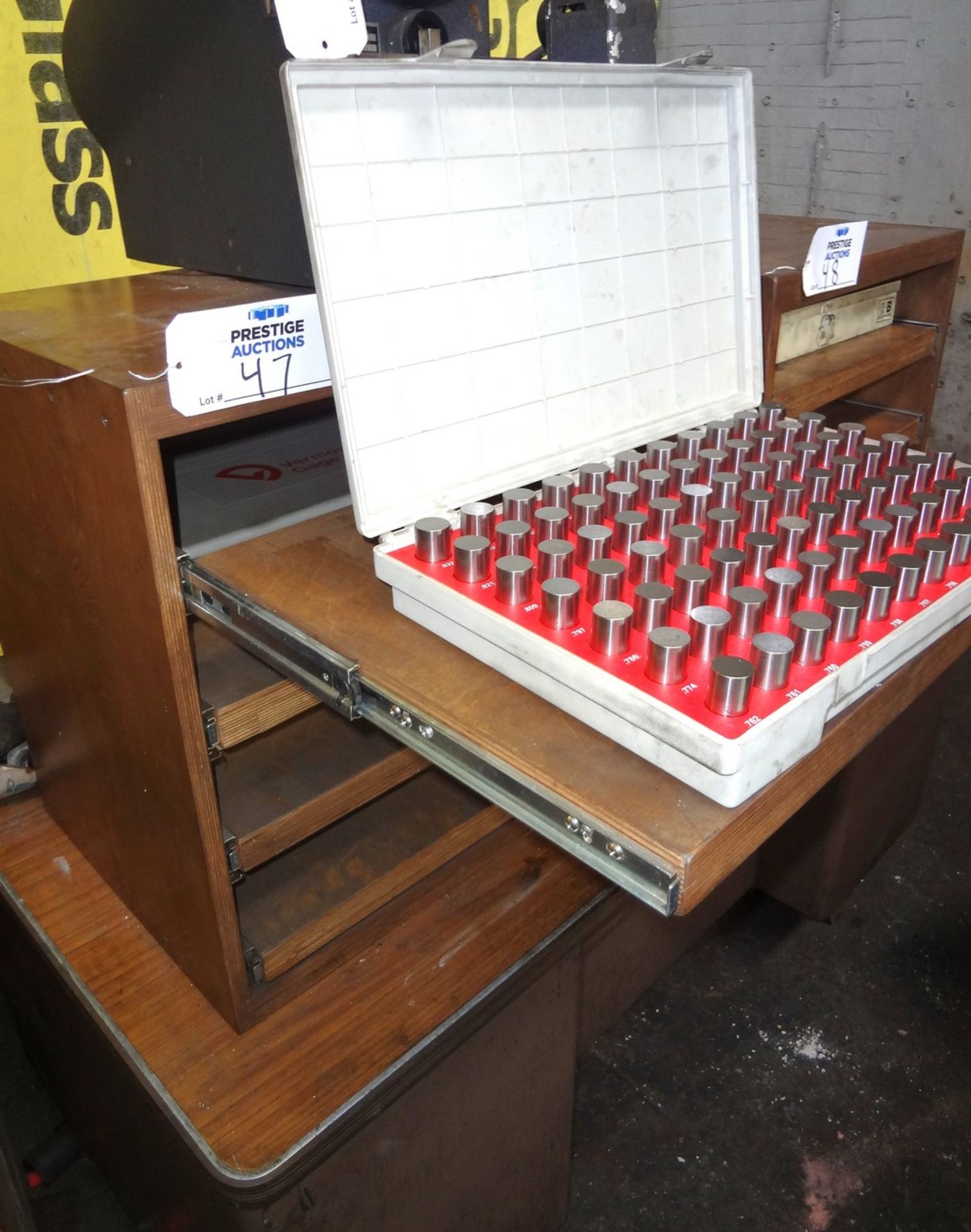 (3) Vermont Pin Gage Sets with Sliding Draw Cabinet
