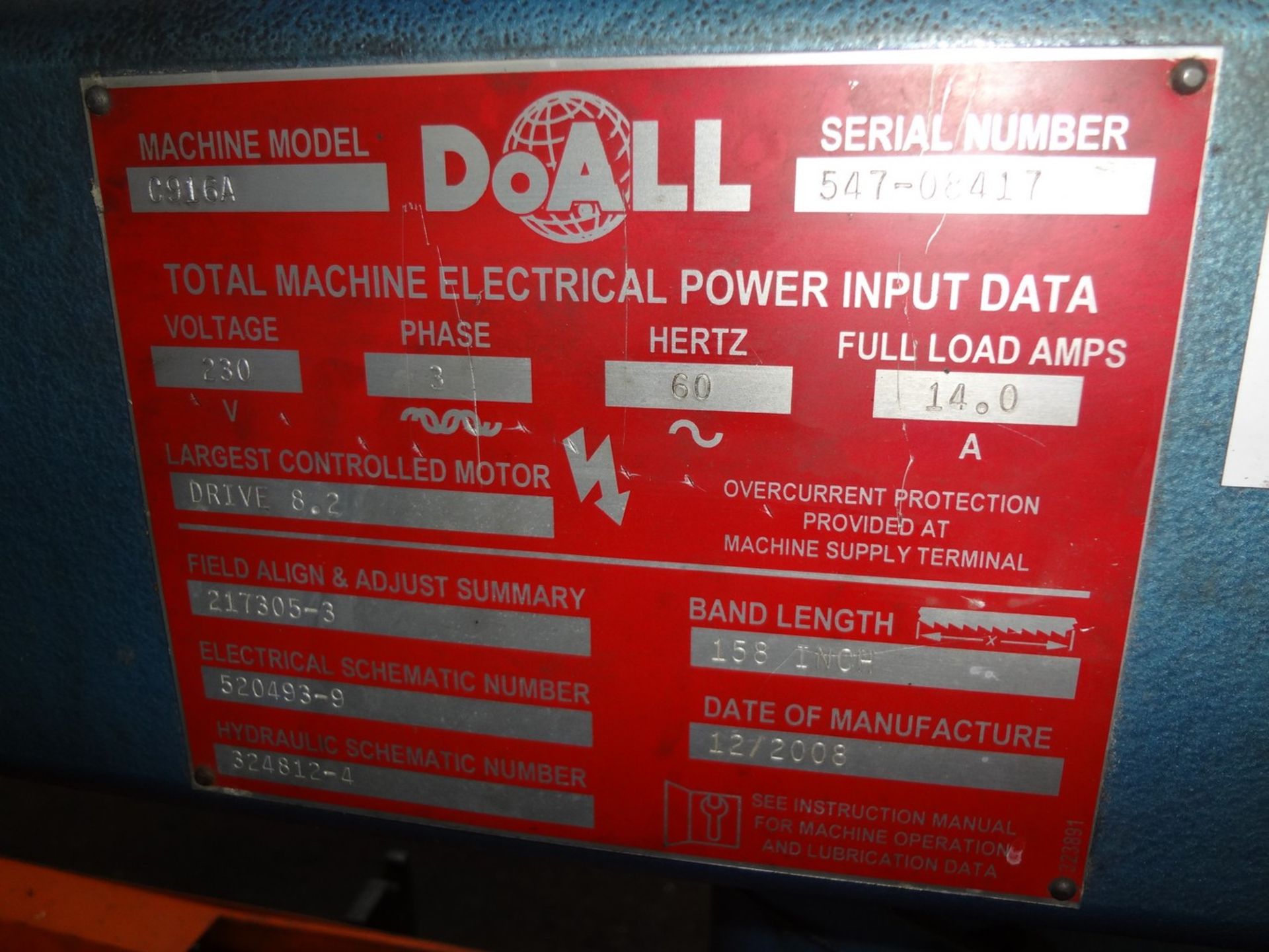 DoAll C-916A Horizontal Band Saw - Image 6 of 9