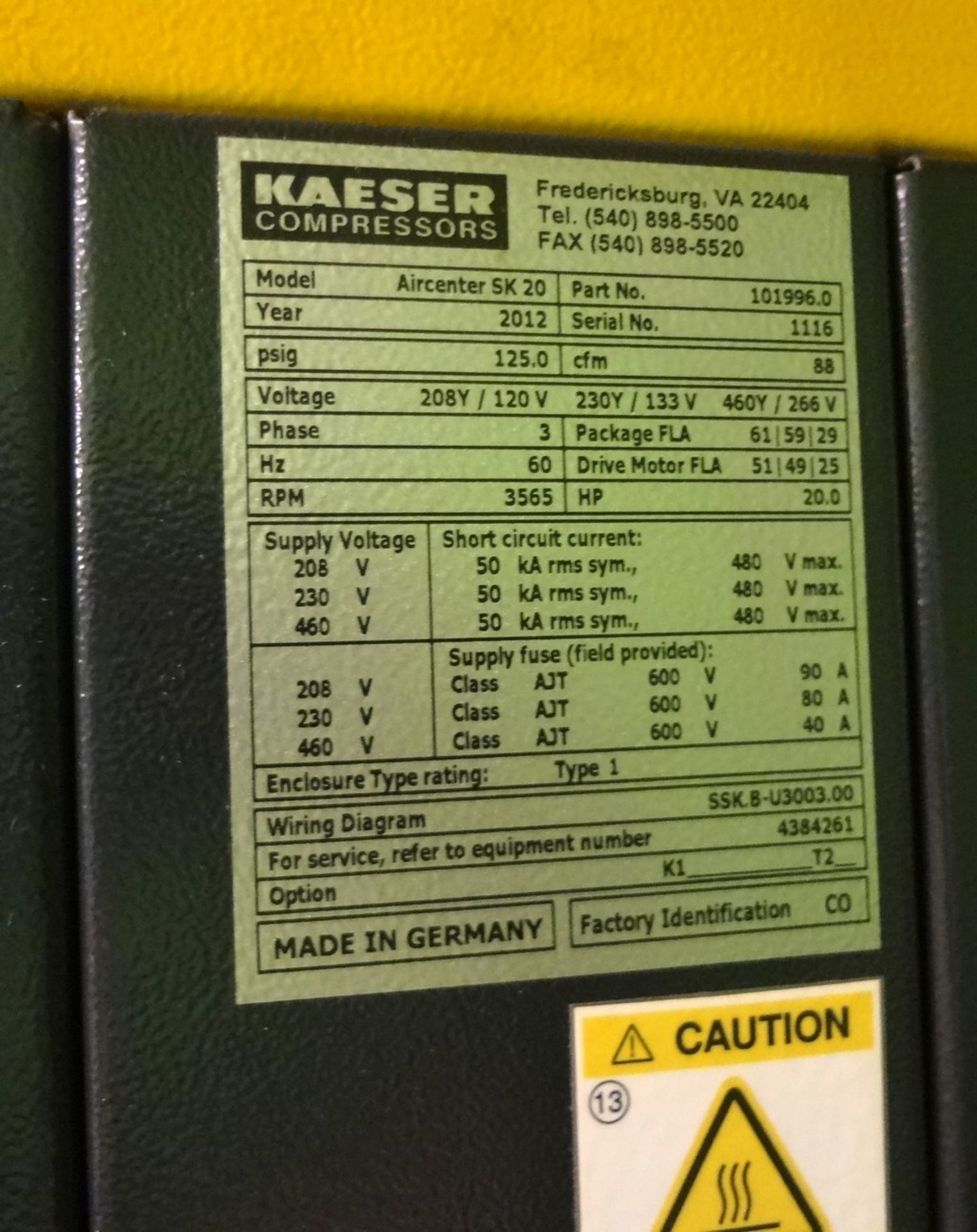Kaeser SK-20 Rotary Screw Air Compressor - Image 3 of 6