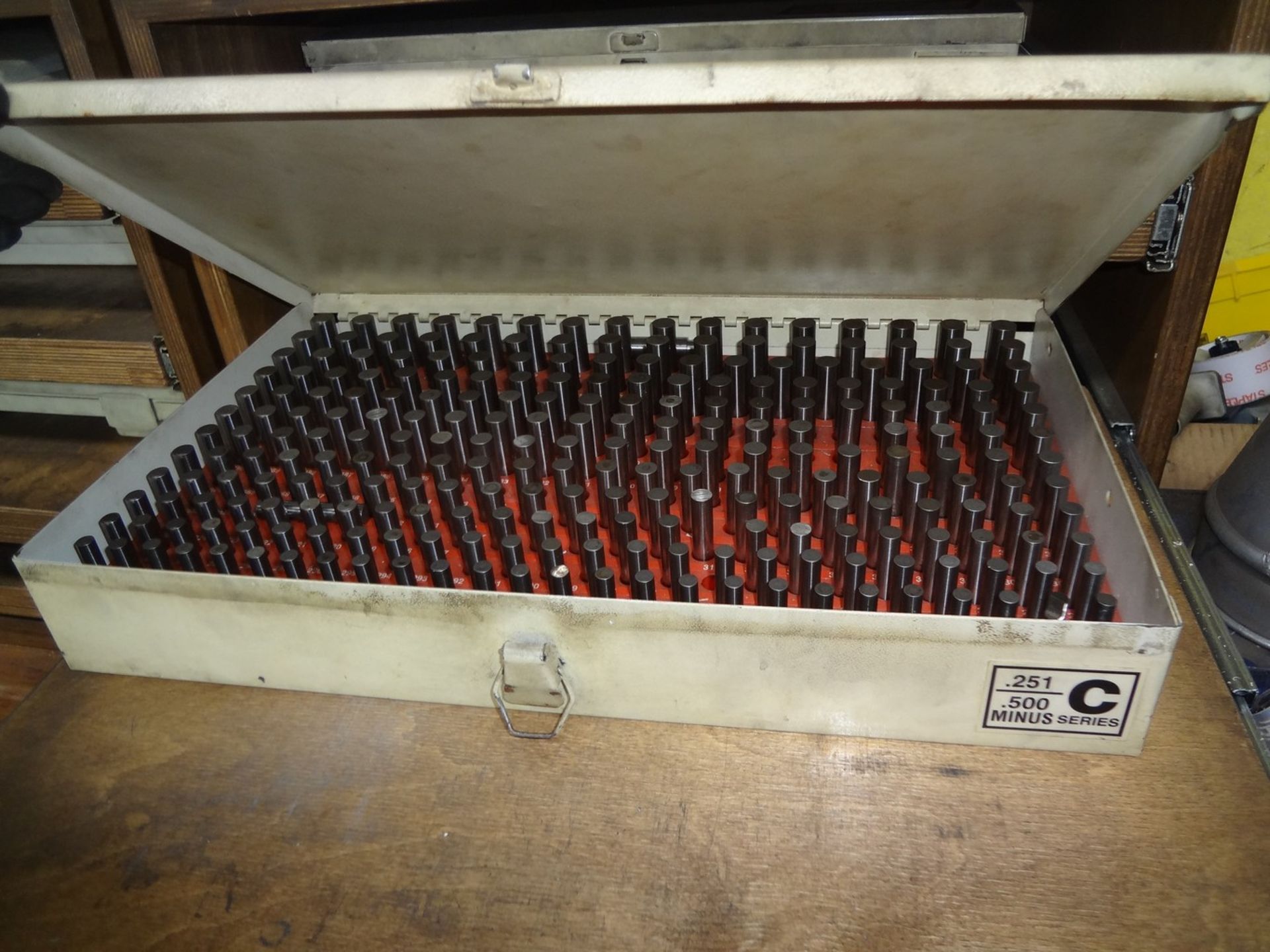 (3) Vermont, (1) Misc. Pin Gage Sets with Sliding Draw Cabinet - Image 3 of 5