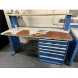 72" x 30" Lista 5-Drawer Steel Shop Work Desk, with Electrical Outlet, Upper Shelf