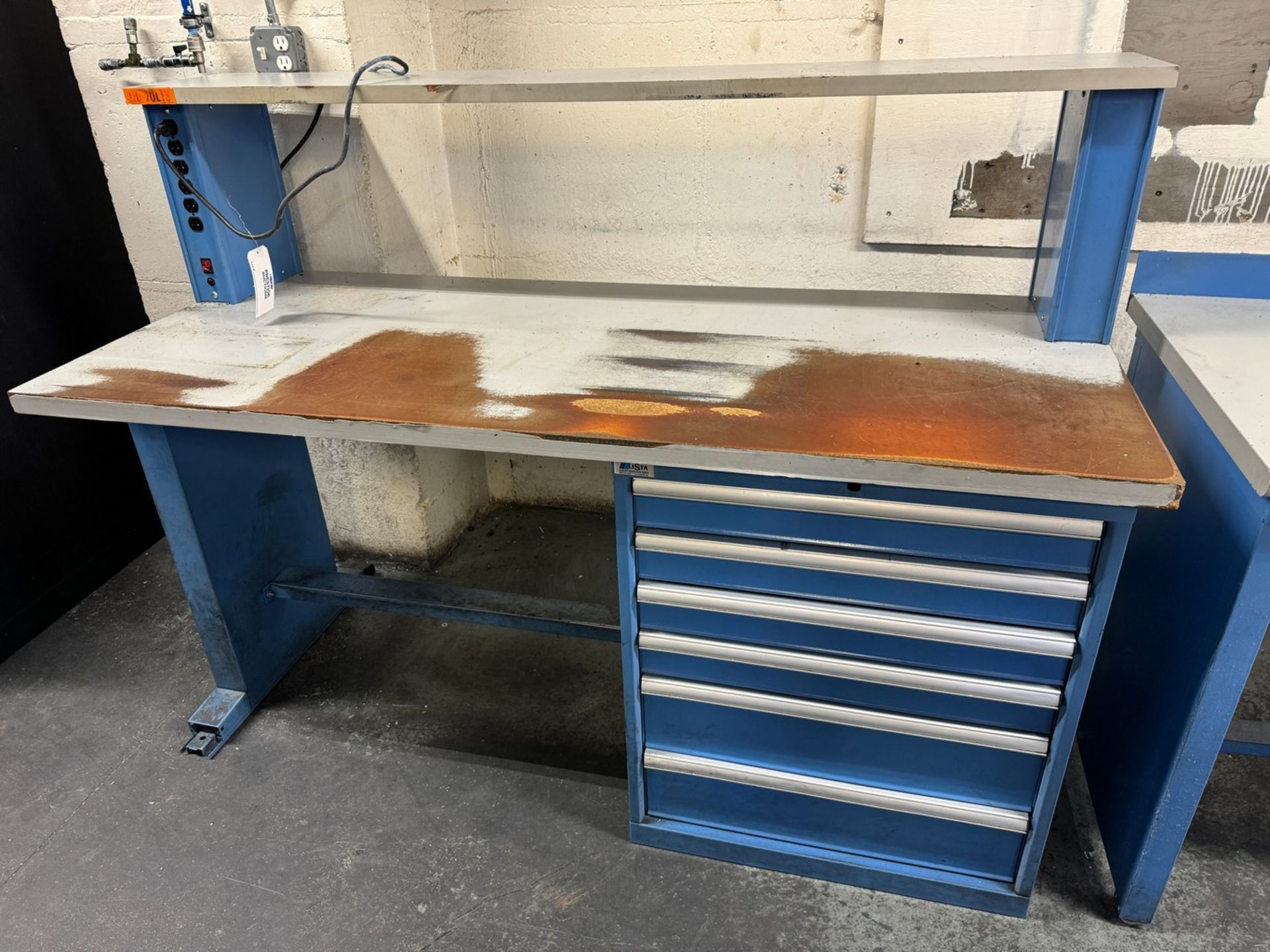 72" x 30" Lista 5-Drawer Steel Shop Work Desk, with Electrical Outlet, Upper Shelf