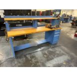 96" x 30" Lista 3-Drawer Steel Shop Work Desk with Electrical Outlet, Upper Shelf