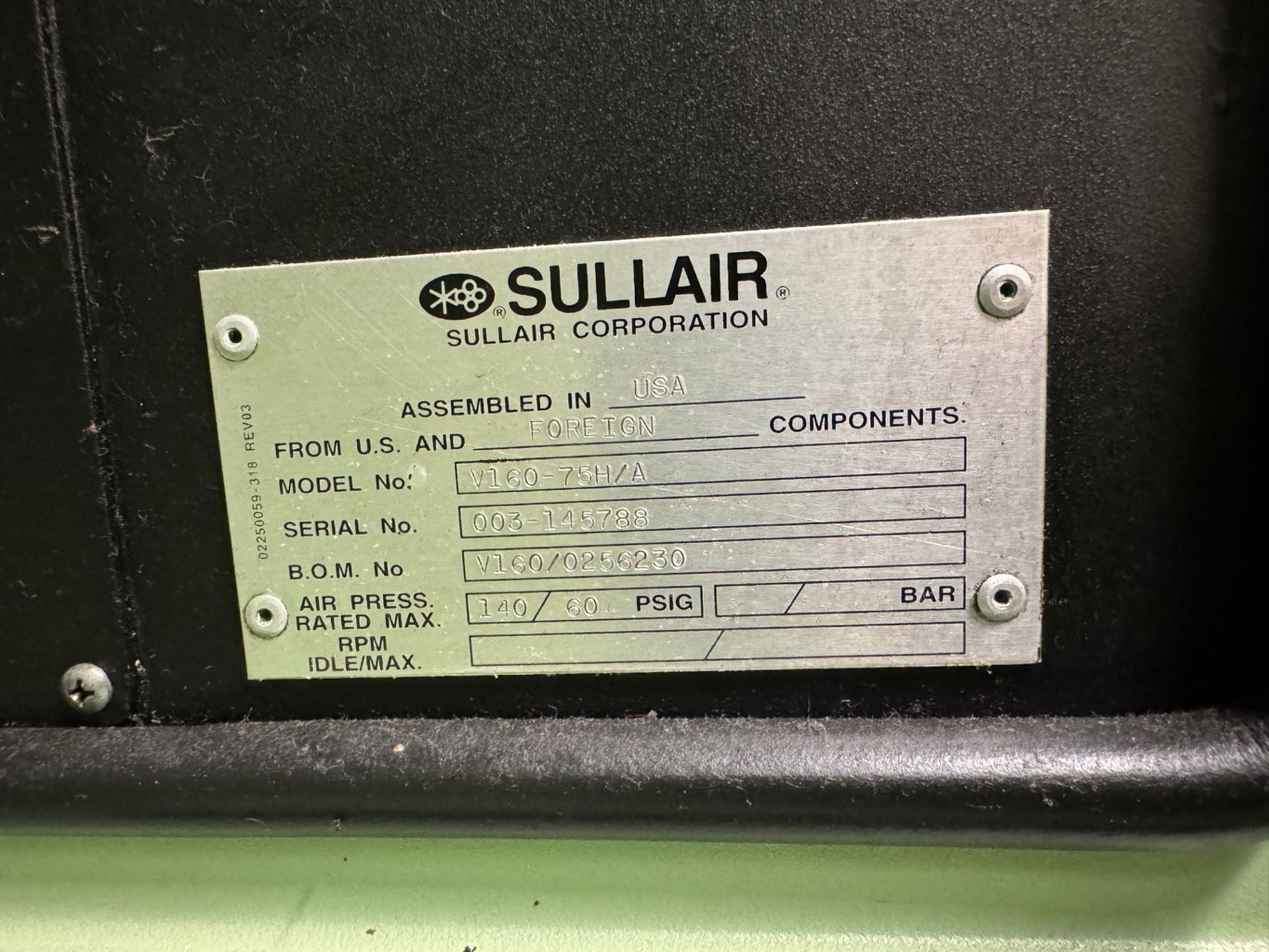 2018 Sullair V160-75HA Screw Type Air Compressor - Image 4 of 4