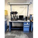 60" x 30" Lista 3-Drawer Steel Shop Work Desk, Overhead Worklight, Shelving Frame (No Contents)