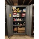 DOUBLE DOOR SUPPLY CABINET WITH OFFICE SUPPLIES, INCLUDES LABEL TAGGERS…