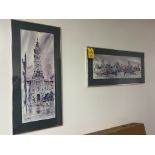 (2) PHILADELPHIA SCENE WATERCOLOR SIGNED ORIGINAL PAINTINGS UNDER GLASS (Located in Willow Grove, PA