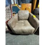 TAN BRUSHED SUEDE SWIVEL TUB CHAIR (Located in Southampton, PA)